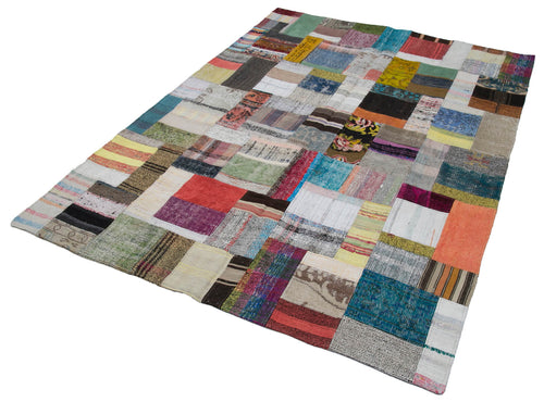 Kirk Yama Grey Patchwork Cotton Wool Handmade Area Rug 5'7'' x 7'10''