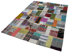 Handmade Area Rug - Vintage Wool Rug | Grey Patchwork Cotton Wool Carpet 5'7''x7'10''