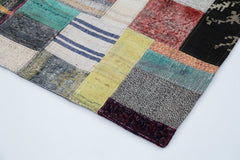 Handmade Area Rug - Vintage Wool Rug | Grey Patchwork Cotton Wool Carpet 5'7''x7'10''