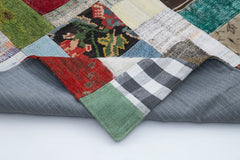 Handmade Area Rug - Vintage Wool Rug | Grey Patchwork Cotton Wool Carpet 5'7''x7'10''