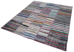 Kirk Yama Grey Patchwork Cotton Wool Handmade Area Rug 6'7'' x 7'9''