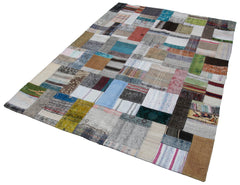 Kirk Yama Grey Patchwork Cotton Wool Handmade Area Rug 5'7'' x 7'10''