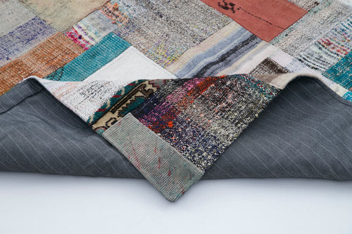 Kirk Yama Grey Patchwork Cotton Wool Handmade Area Rug 5'7'' x 7'10''