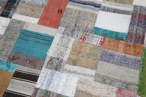 Kirk Yama Grey Patchwork Cotton Wool Handmade Area Rug 5'7'' x 7'10''
