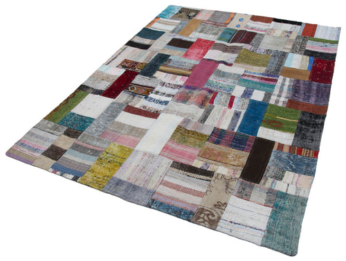 Kirk Yama Grey Patchwork Cotton Wool Handmade Area Rug 5'8'' x 7'10''