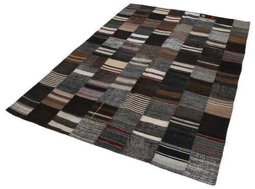 Kirk Yama Brown Patchwork Cotton Wool Handmade Area Rug 5'7'' x 7'11''