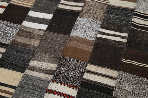 Kirk Yama Brown Patchwork Cotton Wool Handmade Area Rug 5'7'' x 7'11''