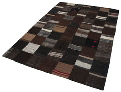 Kirk Yama Brown Patchwork Cotton Wool Handmade Area Rug 5'7'' x 7'10''