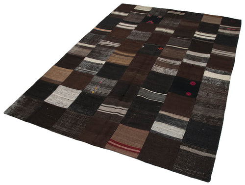 Kirk Yama Brown Patchwork Cotton Wool Handmade Area Rug 5'7'' x 7'10''