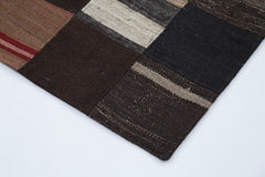 Kirk Yama Brown Patchwork Cotton Wool Handmade Area Rug 5'7'' x 7'10''