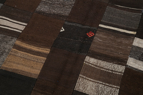 Kirk Yama Brown Patchwork Cotton Wool Handmade Area Rug 5'7'' x 7'10''