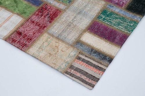 Handmade Area Rug - Grey Patchwork Cotton Wool Vintage Turkish Carpet 5'7''x7'8''