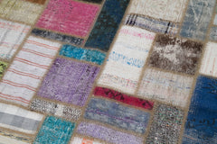 Handmade Area Rug - Grey Patchwork Cotton Wool Vintage Turkish Carpet 5'7''x7'8''