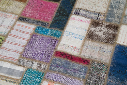 Handmade Area Rug - Grey Patchwork Cotton Wool Vintage Turkish Carpet 5'7''x7'8''