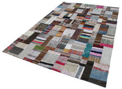 Kirk Yama Grey Patchwork Cotton Wool Handmade Area Rug 6'7'' x 9'11''