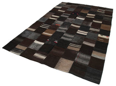 Kirk Yama Brown Patchwork Cotton Wool Handmade Area Rug 6'7'' x 9'9''