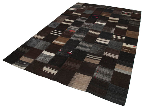 Kirk Yama Brown Patchwork Cotton Wool Handmade Area Rug 6'7'' x 9'9''