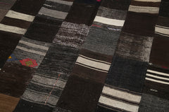 Kirk Yama Brown Patchwork Cotton Wool Handmade Area Rug 6'7'' x 9'9''