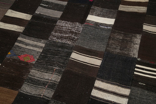 Kirk Yama Brown Patchwork Cotton Wool Handmade Area Rug 6'7'' x 9'9''