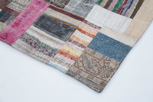 Kirk Yama Grey Patchwork Cotton Wool Handmade Area Rug 6'7'' x 9'11''