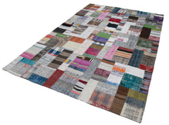 Kirk Yama Grey Patchwork Cotton Wool Handmade Area Rug 6'7'' x 9'10''