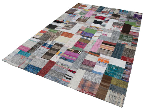 Kirk Yama Grey Patchwork Cotton Wool Handmade Area Rug 6'7'' x 9'10''