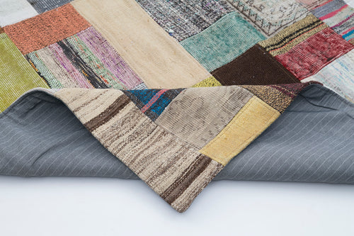 Kirk Yama Grey Patchwork Cotton Wool Handmade Area Rug 6'7'' x 9'10''