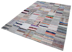 Handmade Area Rug | Grey Patchwork Carpet 6'11''x9'10'' Cotton Wool Blend
