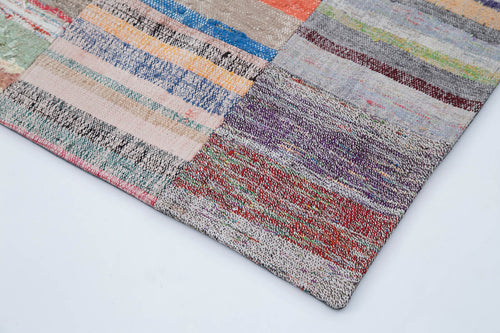 Handmade Area Rug | Grey Patchwork Carpet 6'11''x9'10'' Cotton Wool Blend