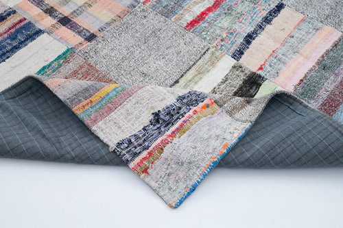 Handmade Area Rug | Grey Patchwork Carpet 6'11''x9'10'' Cotton Wool Blend