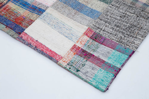 Kirk Yama White Patchwork Cotton Wool Handmade Area Rug 6'11'' x 10'0''