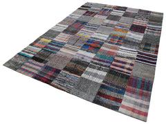 Handmade Area Rug - Kirk Yama Grey Patchwork Cotton Wool Blend 6'11''x10'0''