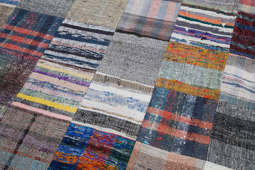 Handmade Area Rug - Kirk Yama Grey Patchwork Cotton Wool Blend 6'11''x10'0''