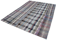 Handmade Area Rug - Grey Patchwork Cotton Wool Blend 7'x10' Durable Turkish Carpet