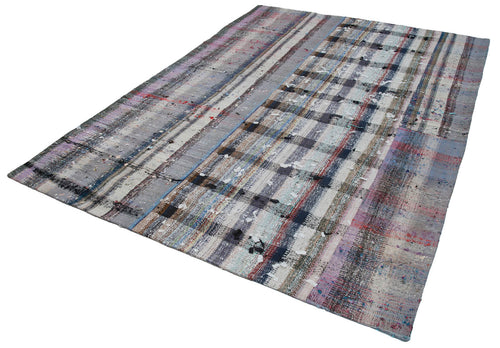 Handmade Area Rug - Grey Patchwork Cotton Wool Blend 7'x10' Durable Turkish Carpet