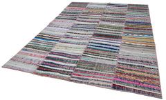 Kirk Yama Grey Patchwork Cotton Wool Handmade Area Rug 6'8'' x 9'4''