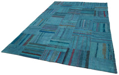 Kirk Yama Turquoise Patchwork Cotton Wool Handmade Area Rug 6'8'' x 10'1''