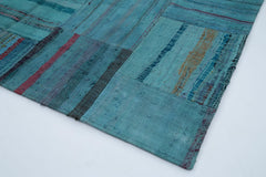 Kirk Yama Turquoise Patchwork Cotton Wool Handmade Area Rug 6'8'' x 10'1''