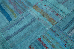 Kirk Yama Turquoise Patchwork Cotton Wool Handmade Area Rug 6'8'' x 10'1''