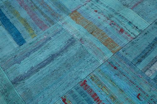 Kirk Yama Turquoise Patchwork Cotton Wool Handmade Area Rug 6'8'' x 10'1''