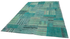 Kirk Yama Turquoise Patchwork Cotton Wool Handmade Area Rug 6'11'' x 9'9''