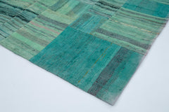 Kirk Yama Turquoise Patchwork Cotton Wool Handmade Area Rug 6'11'' x 9'9''