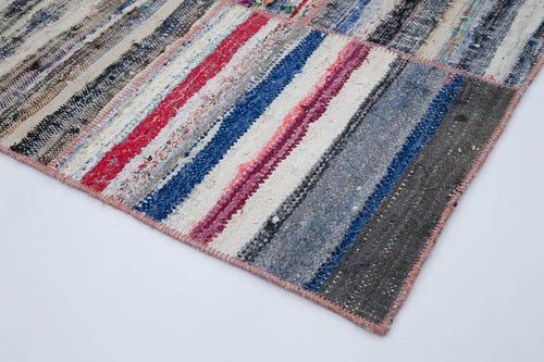 Kirk Yama Grey Patchwork Cotton Wool Handmade Area Rug 6'7'' x 9'4''