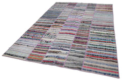 Kirk Yama Grey Patchwork Cotton Wool Handmade Area Rug 6'4'' x 9'3''