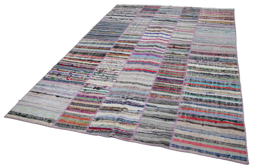 Kirk Yama Grey Patchwork Cotton Wool Handmade Area Rug 6'4'' x 9'3''