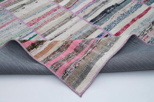 Kirk Yama Grey Patchwork Cotton Wool Handmade Area Rug 6'4'' x 9'3''