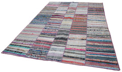 Handmade Area Rug - Kirk Yama Grey Patchwork Cotton Wool Carpet 6'11''x9'2''