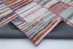Handmade Area Rug - Kirk Yama Grey Patchwork Cotton Wool Carpet 6'11''x9'2''
