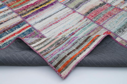 Handmade Area Rug - Kirk Yama Grey Patchwork Cotton Wool Carpet 6'11''x9'2''