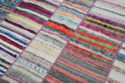 Handmade Area Rug - Kirk Yama Grey Patchwork Cotton Wool Carpet 6'11''x9'2''